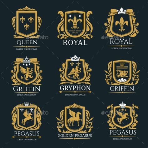 Fantasy Emblem Design, Emblem Logo Design Ideas, Medieval Logo Design, Casino Branding, Medieval Mythology, Heraldry Logo, Medieval Restaurant, Royal Symbols, Drawing Eagle