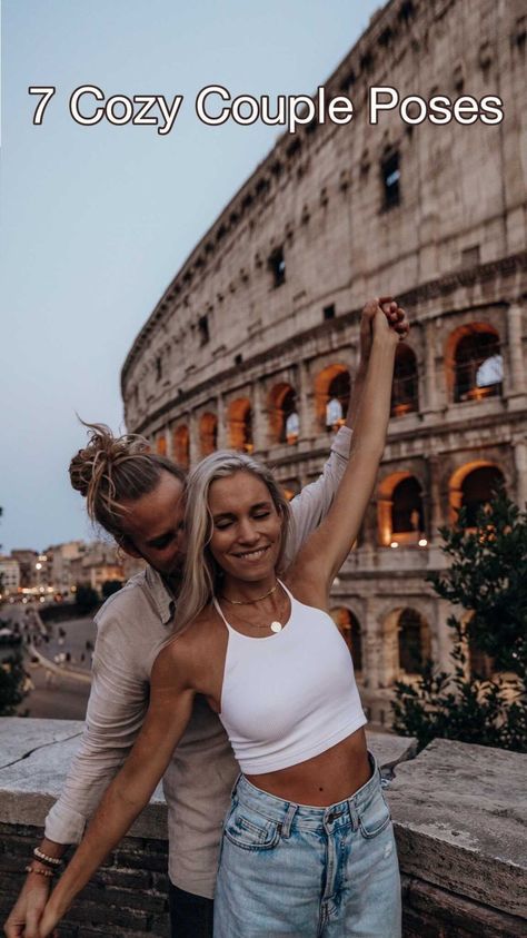 sydneyandavis on Instagram: 7 cozy couple pose ideas 📸 to spice up your photos ✨ • After the first year we were together it was our goal to start taking more photos… Colosseum Couple Photo, Europe Couple Photoshoot, Rome Couple Photos, Rome Couple Aesthetic, Colloseum Picture Ideas, Rome Couple Pictures, Rome Proposal, Colosseum Photo Ideas, Rome Italy Photography