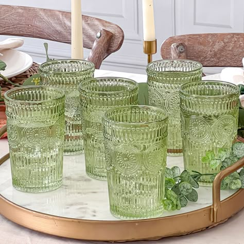 Green Drinking Glasses, Retro Texture, Summer Garden Party, Vintage Texture, Glassware Set, Drinking Glass, Dream House Decor, Drinking Glasses, Dream Home Design