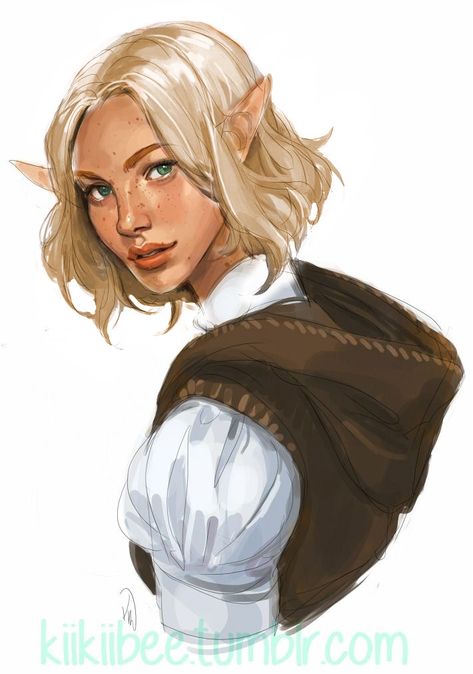 High Elves Dnd, Half Elf Dnd, Blonde Hair Characters, Half Elf Bard, Elven Woman, Elf Drawings, Elf Ranger, Dnd Elves, Tan Skin Blonde Hair