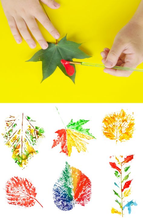 Fun & creative ways for kids to paint with leaves.  Fall leaf crafts for preschool and elementary. #leafart #leafpainting #leafprintart #leafpaintingforkids #leafpaintingdiy #leafcrafts #leafcraftsforkids #leafcraftspreschool #leafartprojectsforkids #leafprinting #fallcrafts #growingajeweledrose #activitiesforkids Høstaktiviteter For Barn, Kertas Kerja Prasekolah, Autumn Leaves Craft, Kraf Kertas, Aktiviti Kanak-kanak, Leaf Crafts, Aktivitas Montessori, Leaves Fall, Fall Crafts For Kids