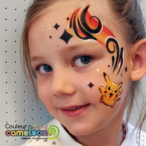 Facepainting Pokemon, Eevee Face Paint, Pokémon Face Painting, Pokemon Face Paint Easy, Kids Face Paints, Pokemon Face Painting, Pikachu Stencil, Anime Face Paint, Old Pikachu