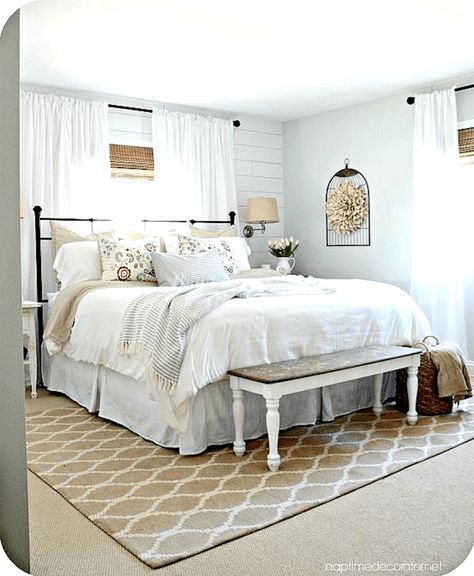 Sea Salt Bedroom Ideas, Bedsheet Curtains, House Facelift, Modern Farmhouse Bedroom Decor, 2020 Bedroom, Cottage Bedrooms, Handmade Cookies, Rustic Farmhouse Bedroom, Farmhouse Bedroom Decor Ideas