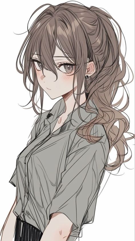 Long Hair Anime Female, Anime Hair Back View, Anime Hairstyle Female, Long Hair Drawing Reference Girl, Anime Long Hair Reference, Long Anime Hair Reference, Anime Hair Styles Female, Cute Anime Hairstyles Female, Anime Female Brown Hair