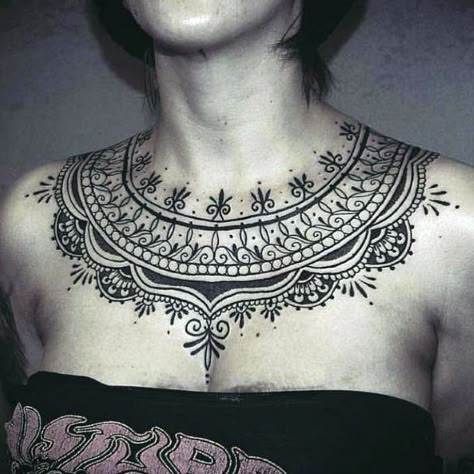 Chest Tattoo Template, Chest Tattoo Ideas For Women, Henna Chest, Mandala Chest Tattoo, Chest Tattoo Designs Female, Chest Tattoo Ideas, Chest Tattoo Female, Tattoo Female, Blackout Tattoo