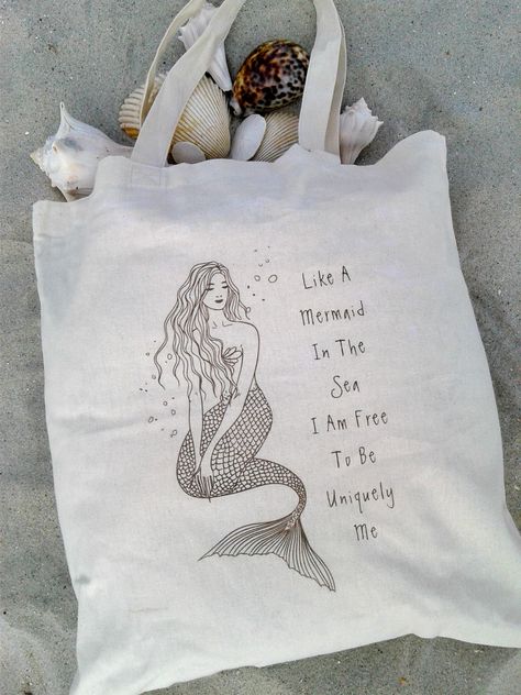 Mermaid Tote Bag, Mermaid Canvas, Eco Bags, Mermaid Birthday Party, Budget Fashion, Casual Accessories, Eco Bag, Mermaid Birthday, 5th Birthday