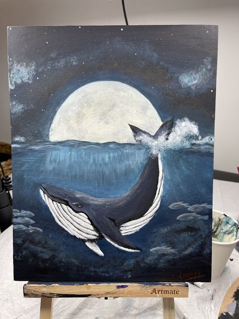 Painting Of Whale, Ocean Whale Painting, Whale Painting Acrylic Easy, Acrylic Painting Whale, Simple Whale Painting, Whale Painting Ideas, Whale Acrylic Paintings, Whale Painting Easy, Drawing A Whale