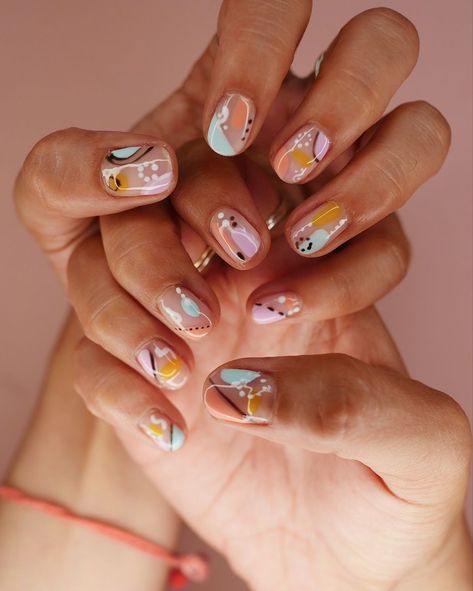 Nail Design Abstract, Spring Abstract Nails, Abstract Gel Nails, Abstract Manicure, Heart Nail Ideas, Tree Nail Designs, Doodle Nails, Abstract Nail Art Designs, Abstract Nail Designs