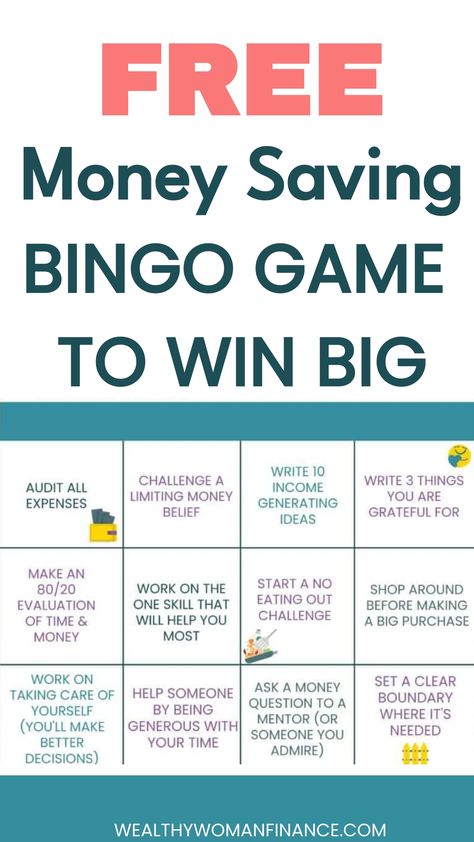 Free money-saving bingo game with various financial and self-improvement challenges. Money Games For Adults, Free Printable Money, Money Games For Kids, Money Bingo, Games For Kindergarten, Household Finances, Printable Money, Bingo Template, Fun Money