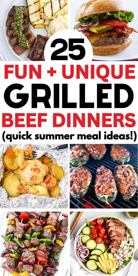 grilled dinner ideas beef Meat On Grill Ideas, Grilling Ground Beef Recipes, Best Grilled Meat Recipes, Summer Beef Dinner Recipes, What To Grill For Dinner Meat, Easy Summer Bbq Ideas, Grill Meals For A Crowd, Grilling Ideas For A Crowd, Ground Beef Recipes For The Grill