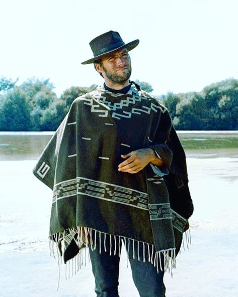 Clint Eastwood Cowboy, Man With No Name, Actor Clint Eastwood, A Fistful Of Dollars, Dollars Trilogy, Indiana Jones Hat, Francesca Eastwood, Poncho Men, Poncho Outfit