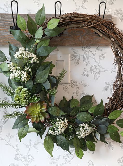 Five Fabulous Christmas Crafts To Make Right Now Winter To Spring Wreath, Willow Branch Wreath, How To Make A Willow Wreath, Diy Summer Wreath, Kitchen Wreath Ideas, Winter Wreath Ideas, Willow Door Wreath, Spring/summer Wreath Ideas, Tree Branch Wall Decor