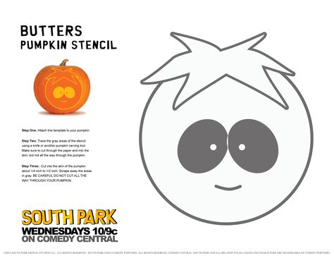 HAHA! I'm so glad they're sharing all these stencils! South Park Pumpkin, Pumpkin Paint, Halloween Pumpkin Stencils, Pumpkin Carving Tools, Butters South Park, Pumpkin Stencils, Halloween Pumpkin Carving Stencils, Pumkin Carving, Pumpkin Carving Designs