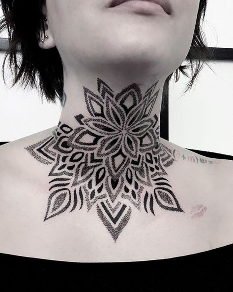 Ornamental mandala on neck done at @funky_corner_tattoo Thanks to the great Jessica! For info or get appointment contact... Mandala Throat Tattoo For Women, Girly Throat Tattoo, Ornamental Tattoo Neck, Ornamental Throat Tattoo, Dotwork Neck Tattoo, Mandala Neck Tattoo For Women, Mandala Throat Tattoo, Tattoo Neck Woman, Neck Mandala Tattoo