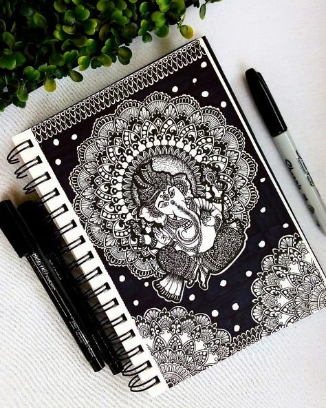 Ganesh Ji . . . . It was fun doing this series. This profile of Ganesh Ji is inspired by Pinterest. . . . . . Paper & Pen by… Ganesh Ji Mandala Art, Ganesh Ji Pencil Sketch, Ganesh Ji Sketch, Bhagwan Drawing, Ganesh Ji Painting, Ganesh Ji Drawing, Coloring Canvas, Ganesha Drawing, Ganesh Art Paintings