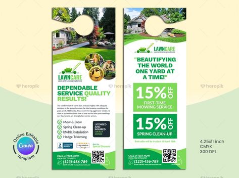 Landscaping Door Hanger Design Canva - Heropik | Marketing Materials For Small Businesses Lawn Care Flyers, Story Banner, Door Hanger Templates, Door Hanger Design, Spring Clean Up, Door Hanger Template, Hanger Design, Pressure Washing, Design Landscape