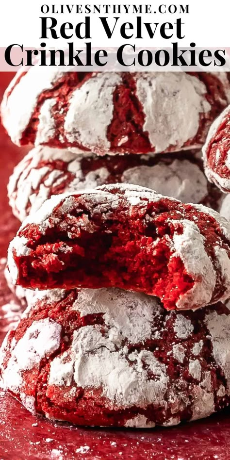 Red Velvet Crinkle Cookies Recipe Red Crinkle Cookies Recipe, Easy Christmas Crinkle Cookies, Red Velvet Crinkles Recipe, Fluffy Red Velvet Cookies, Christmas Cookies Crinkle, Small Batch Red Velvet Cookies, Chocolate Crinkle Cookies Recipe Easy, Homemade Red Velvet Cookies, Red Velvet Christmas Cookies