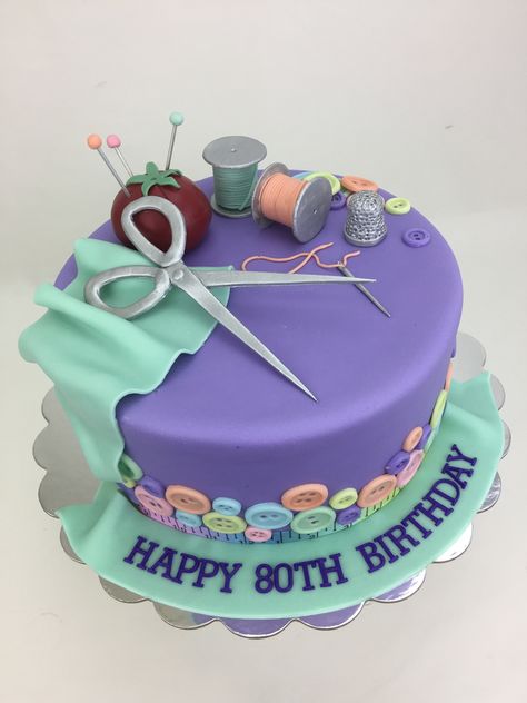 Sewing Themed Birthday Cakes, Birthday Cake For Crafter, Craft Theme Cake, Sewing Birthday Cake, Craft Themed Cake, Sewing Theme Cake, Sewing Cake Ideas, Cakes For Grandmas Birthday, Tailor Cake Ideas