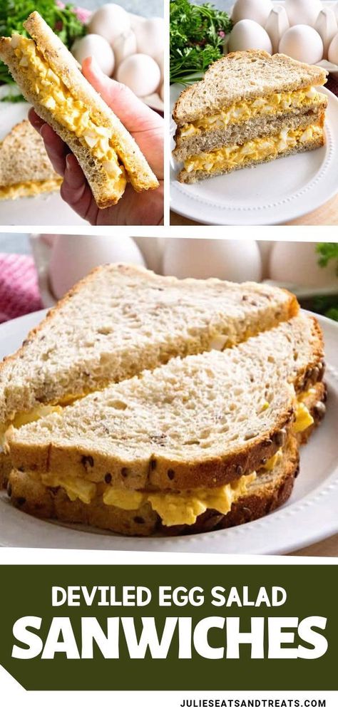 Your favorite deviled eggs piled onto a sandwich! This Deviled Egg Salad Sandwiches are perfect for a quick and easy lunch. It's a perfect way to use up your leftover this summer! You will love this easy and healthy recipe! Deviled Eggs Sandwich, Breakfast Food Recipes, Classic Egg Salad Sandwich, Egg Salad Sandwich Recipe, Deviled Egg Salad, Egg Salad Sandwich, Classic Egg Salad, Easy Egg Salad, Healthy Sandwich Recipes