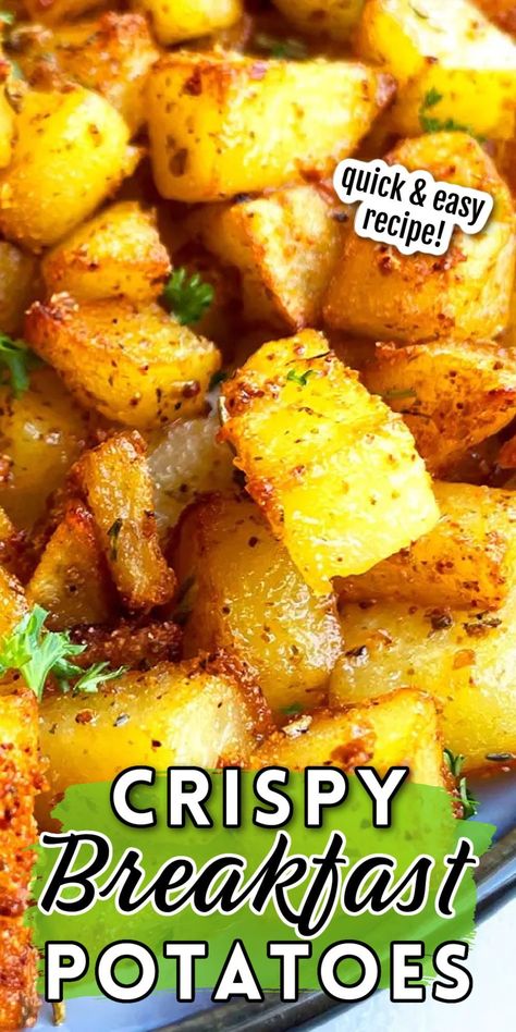 Here's a recipe for quick, easy, and crispy breakfast potatoes from One Pot Recipes. It can be made with simple ingredients in one pan in the oven in just 30 minutes. The dish is loaded with garlic, paprika, and Italian herbs. You can also pan-fry the potatoes in a skillet on the stovetop. These potatoes are the perfect breakfast to keep you feeling full and fueled for the day, whether you're heading to work or getting ready for your day at home. Homemade Breakfast Potatoes, Breakfast Potatoes Recipe, Roasted Breakfast Potatoes, Crispy Breakfast Potatoes, Breakfast Potatoes Skillet, One Pot Recipes, Potato Breakfast Recipes, Delicious Sides, Sides Dishes