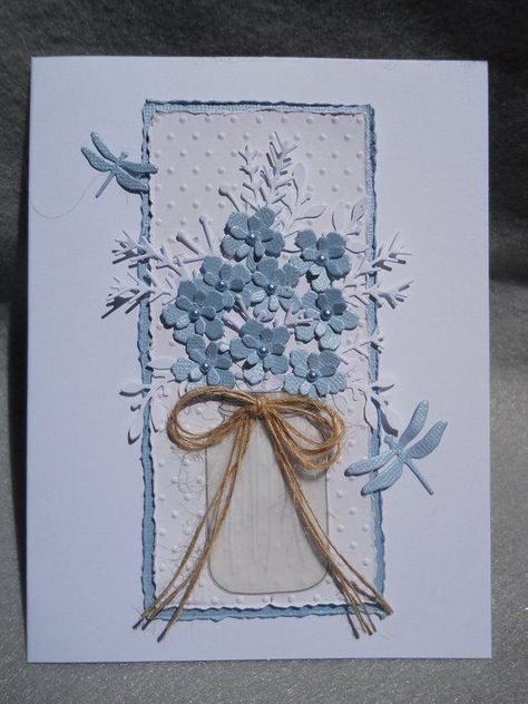 Mason Jar Cards, Dot Background, Dragon Flies, Blue Dragonfly, Mason Jar Crafts Diy, Blue Bouquet, Flowers Blue, Blue Dragon, Handmade Greetings