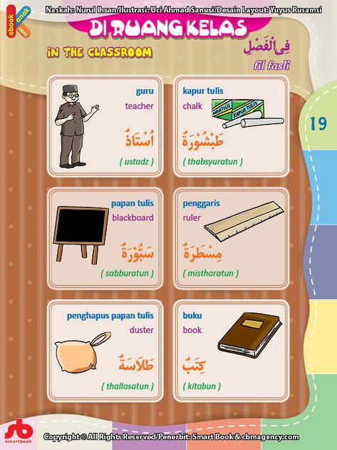 Kamus Bergambar Anak Muslim: Benda di Ruang Kelas (Bahasa Indonesia-Inggris-Arab) 1 | Ebook Anak Kindergarten Reading Worksheets, Korea Language, Arabic Worksheets, Monster Legends, Arabic Lessons, Parenting Knowledge, Learn Arabic Language, Muslim Kids, Legendary Creature