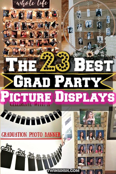 Senior Pictures Display, Graduation Picture Frame Ideas Diy, Picture Frame Table Centerpieces, Table Top Picture Display Ideas, Graduation Picture Table Display, Graduation Photo Centerpiece Ideas, Grad Party Memory Table, Graduation Tables Display, Graduation Table Set Up