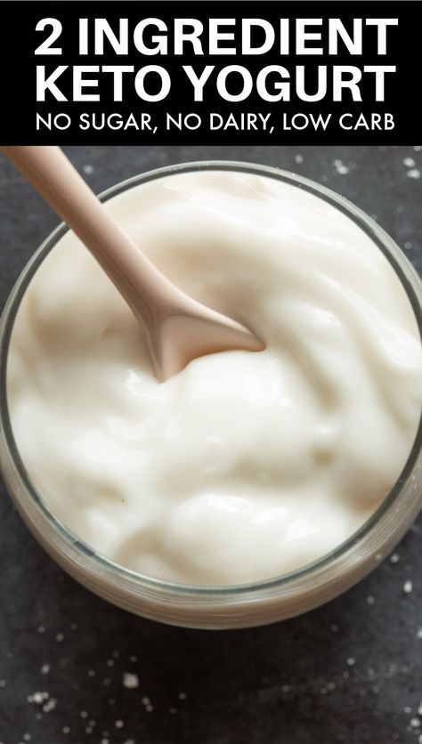 2 Ingredient Keto Yogurt made with NO dairy and NO sugar- Smooth, thick, creamy and made with coconut milk! Vegan, gluten free, low carb. Keto Yogurt, Keto Beginner, Low Carb Yogurt, Coconut Milk Uses, Sugar Free Yogurt, Make Your Own Yogurt, Coconut Milk Yogurt, Diy Foods, Keto Treats