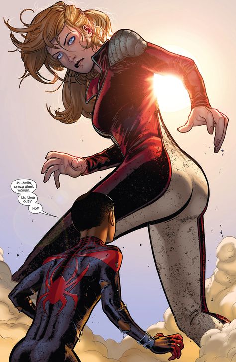 MIles Morales and Cassie Lang. Art by David Marquez. Don't know what it is about Marquez's art, but he draws an incredibly beautiful Cassie. Cassie Lang, David Marquez, Bd Art, Comics Anime, Young Avengers, Arte Dc Comics, Ultimate Spiderman, Marvel Vs Dc, Marvel Comics Art