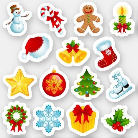 Cute Christmas Icons Vinyl Sticker | Zazzle Christmas Decor Sticker, Cute Christmas Icons, Christmas Stickers Png, Cute Christmas Stickers, Zazzle Stickers, Christmas Stickers Printable, Christmas Toppers, Christmas Logo, Thanksgiving Turkey Craft