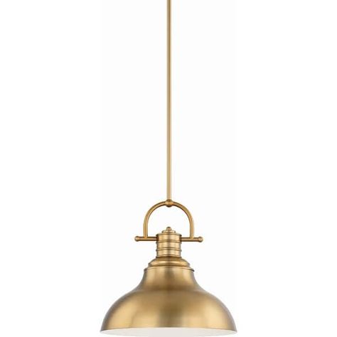 Volume Lighting 1-Light LED Restoration Brass Downrod Pendant l - Restoration Brass - Bed Bath & Beyond - 32038321 Dome Pendant Lighting, Brass Pendant Light, Ceiling Canopy, Light Bulb Types, Lighting Store, Brass Pendant, Sloped Ceiling, Go Green, Pendant Lights