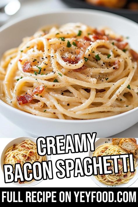 Creamy Bacon Spaghetti - Yeyfood.com: Recipes, cooking tips, and kitchen hacks for home cooks of all levels Cooked Spaghetti Noodles Recipes, Bacon Spaghetti Recipe, Bacon And Spaghetti Recipes, Creamy Bacon Pasta Recipes, Uses For Leftover Spaghetti Noodles, Bacon Cream Cheese Baked Spaghetti, Chicken Bacon Spaghetti Recipe, Bacon Cream Cheese Baked Spaghetti Recipe, Creamy Chicken Bacon Alfredo Pasta