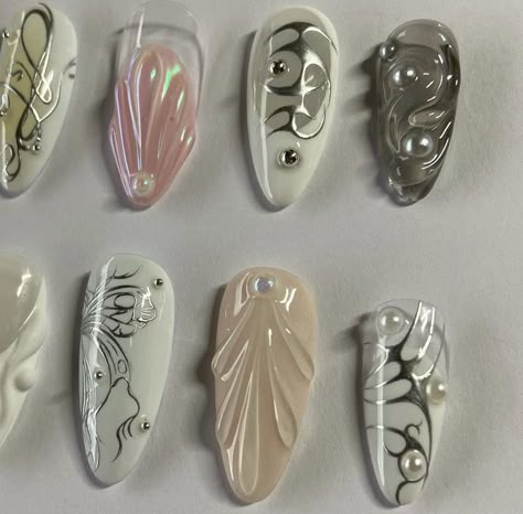 Seashell Nails, Aqua Nails, Nails Y2k, Art Coquillage, Punk Nails, Simple Gel Nails, Grunge Nails, Simple Acrylic Nails, Mermaid Nails