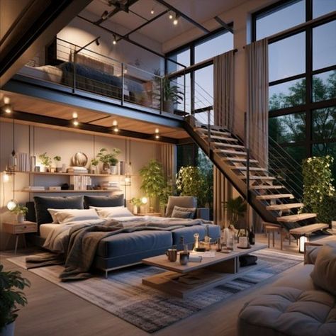 20 Loft Bedrooms in Tiny Houses: Maximizing Space without Compromising Comfort – Decomagz Mezzanine Space Ideas, Bedroom With Mezzanine Floor, Bedroom With Second Floor, Bedroom With Upstairs Loft, Mezzanine Bedroom Master Suite, Mezanin Bedroom Design, Mezannine Loft Interior Design, Loft House Design Exterior, Mezanine Interior Design