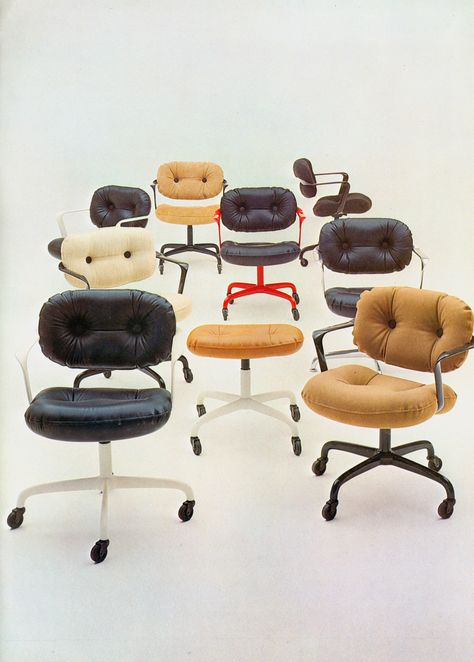 The Morrison-Hannah Chair, designed by Andrew Morrison and Bruce Hannah (1974) Office Chair Ideas, Funky Office, Vintage Office Chair, Retro Office, Office Chair Design, Chair Ideas, Modern Office Chair, Work Chair, Contemporary Office