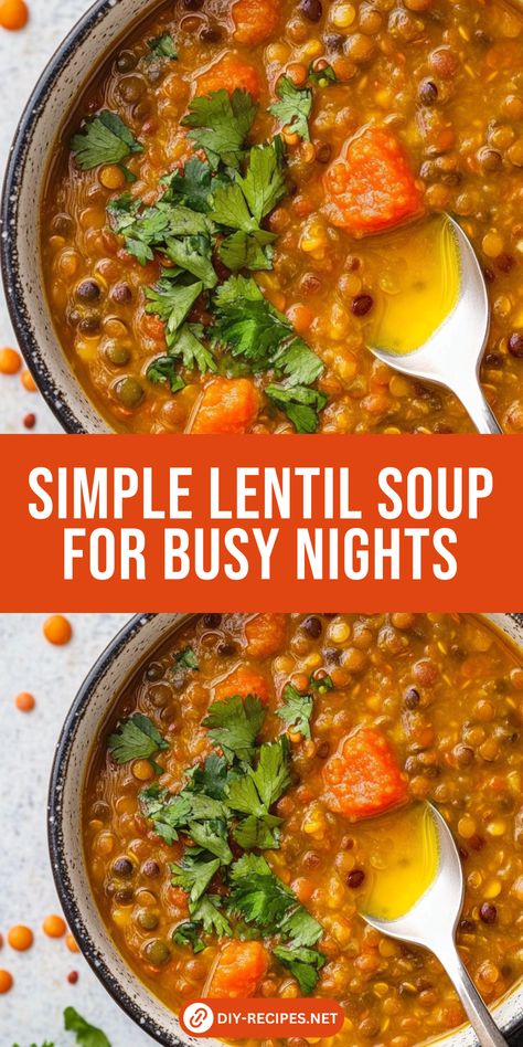 This Simple Lentil Soup is easy to make and full of flavor. A great option for a quick, healthy dinner! Korean Lentils, Lentil Recipes Easy Soup, Healthy Lentil Recipes Clean Eating, Healthy Soup Low Calorie, Lintels Recipes, Lentil Soup Vegetarian, Low Calorie Lentil Recipes, Soup Recipes Healthy Lentil, Soup With Lentils Healthy