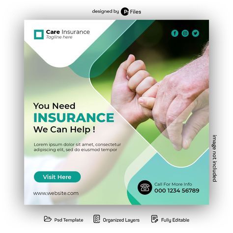 Free Social Media Post Design PSD Template Insurance Agency Social Media Post Design, Social Post, Free Social Media, Insurance Agency, Psd Template Free, Medical Insurance, Flyer Design Templates, Catalog Design, Free Photoshop