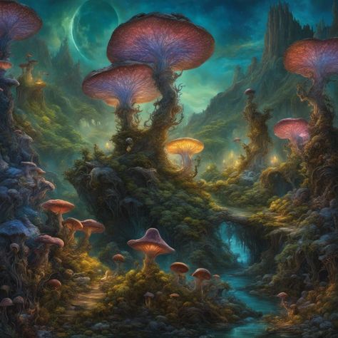 Mushrooms Forest, Giant Mushroom, Mushroom Forest, Cafe Logo, Art Generator, Visual Development, Environmental Art, Fantasy Landscape, Cool Artwork