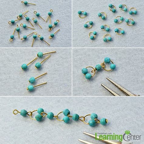 Make the basic turquoise bead patterns Chandelier Earrings Diy, Diy Earrings Materials, Bead Chandelier, Wire Jewelry Patterns, Beaded Chandelier Earrings, Wire Wrap Jewelry Designs, Beaded Earrings Diy, Easy Diy Jewelry, Beaded Jewelry Tutorials