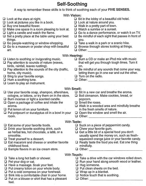 This self-soothing checklist presents ideas and techniques to offer to clients to help them self regulate. It provides practical techniques for a client to use if they find themselves out of their window of tolerance. Self Soothing, Distress Tolerance, Dbt Skills, Dialectical Behavior Therapy, Mental Health Counseling, Therapy Counseling, Counseling Resources, Mental Health Resources, Therapy Worksheets