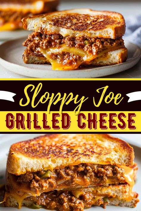 This Sloppy Joe grilled cheese is the ultimate comfort food mashup! It's beefy, gooey, and full of incredible flavor and texture. Sloppy Joe Grilled Cheese, Grilled Cheese Sloppy Joe, Joe Recipe, Grilled Cheese Recipes, Finger Sandwiches, Favorite Recipes Dinner, Sloppy Joe, Dinner Recipes Crockpot, Sloppy Joes