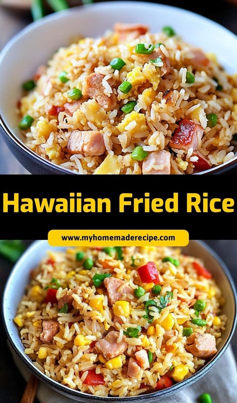 ¡This Hawaiian Fried Rice is a sweet and savory dish made with ham, pineapple, and vegetables. It’s an easy and delicious side or main course. Hawaiian Side Dishes, Hawaiian Rice, Hawaiian Fried Rice, Pineapple Fried Rice Recipe, Ham Pineapple, Ham Fried Rice, Rice Side Dish Recipes, Pineapple Fried Rice, Hawaiian Dishes