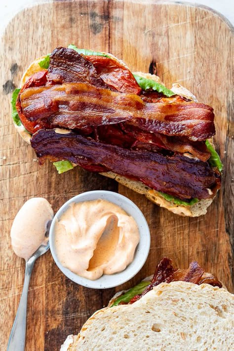 Breakfast Blt Sandwiches, Blt Without Tomato, Sauce For Blt Sandwich, Blt Recipes Sandwiches, Blt Sandwich Sauce, Blt Croissant Sandwich, Blt Dinner, Healthy Blt Sandwich, Blt Sauce