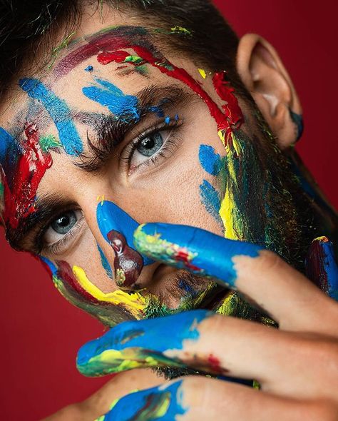 Josh Mario John, Jay Gould, Painter Photography, Makeup Charts, Body Art Photography, Face Paint Makeup, Portrait Photography Men, Paint Photography, Men Photoshoot