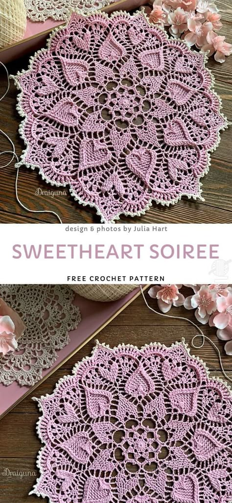 Beautiful Crochet Doilies - Free Patterns - Pattern Center Doily Crochet Patterns Free Easy For Round Tables, Tablecloth Crochet Pattern Free, Fine Yarn Crochet Patterns Free, Advanced Crochet Patterns, Doilies Pattern, Free Crochet Doily Patterns, Intricate Crochet, Crochet Heart Pattern, Crochet Dollies