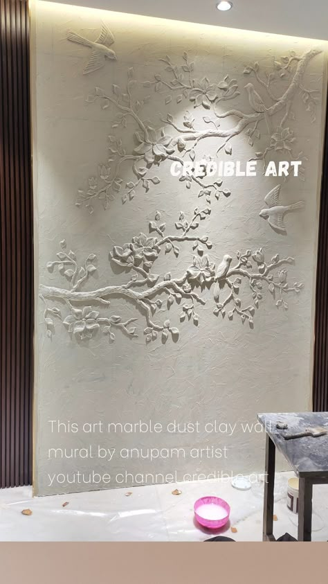 Wall Clay Art Ideas, Stone Murals On Walls, Wall Relief Mural, Clay Mural Art, Drywall Art, Wall Relief, Drawing Room Decor, Plaster Wall Art, Wall Drawing