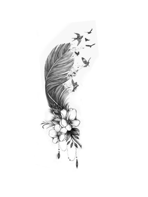 Feather Tattoo On Thigh, Best Cover Up Tattoos For Women, Feather Hip Tattoos, Tattoo Plume, Mandala Arm, Tattoo Crystal, Arm Cover Up Tattoos, Unique Cross Tattoos, Flower Tattoo On Ribs