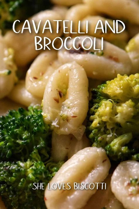 Cavatelli and Broccoli is a simple and easy recipe that is the result of combining crisp-tender broccoli and toothsome cavatelli. This classic, rustic Italian pasta dish will leave you wanting more! #broccolipasta #cavatelli #broccoli #easypastadinner Broccoli And Cavatelli, Cavatelli And Broccoli Recipe, Broccoli Cavatelli Recipe, Italian Broccoli Recipes, Broccoli And Cavatelli Recipe, Cavatelli Recipe Dinners, Broccoli And Pasta Recipes, Pasta And Broccoli Recipes, Cavatelli And Broccoli