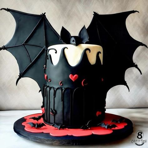 Bat Birthday Cake, Creepy Desserts, I Love Vampires, Gothic Cakes, Spooky Cakes, Gothic Birthday Cakes, Goth Cakes, Horror Cake, Bat Cake