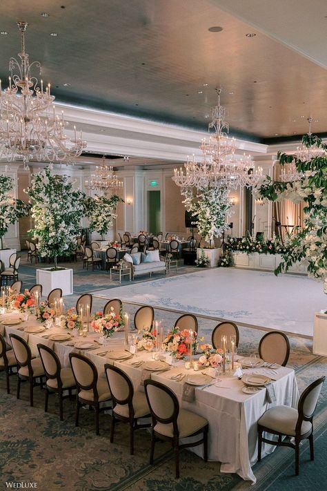 Timeless Blush Romance ~ WedLuxe Media Wedding Dinner Table Setting, Dance Floor Wrap, Custom Dance Floor, Wedding Dinner Decor, Country Club Wedding Reception, Hotel Wedding Receptions, Ballroom Wedding Reception, St Regis Hotel, Courtyard Wedding